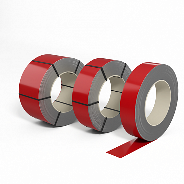 Лента оцинкованная с полимерным покрытием полиэстер (штрипс) 0,65мм RAL 3020 Транспортный красный